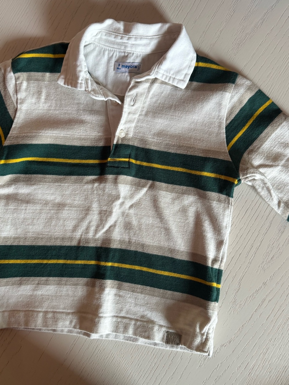 Mayoral White Polo with Green and Yellow Stripes
